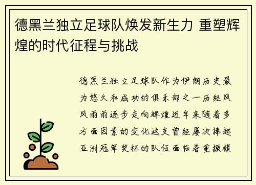 德黑兰独立足球队焕发新生力 重塑辉煌的时代征程与挑战